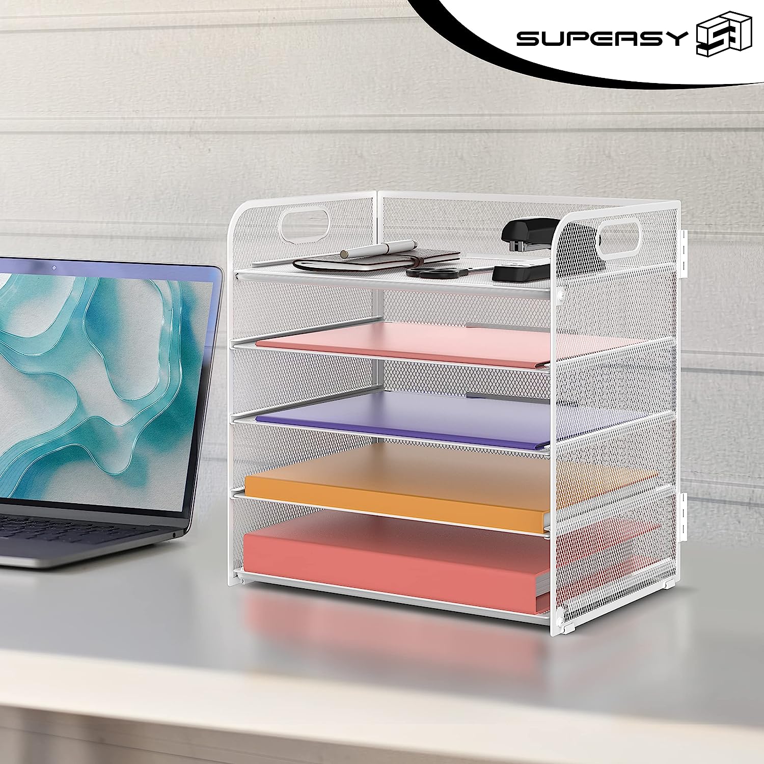 Supeasy 5 Trays Paper Organizer Letter Tray with Handle-Mesh Desk File Organizer,Black Paper Sorter Desk Organizer for Office,Home or School - Image 7